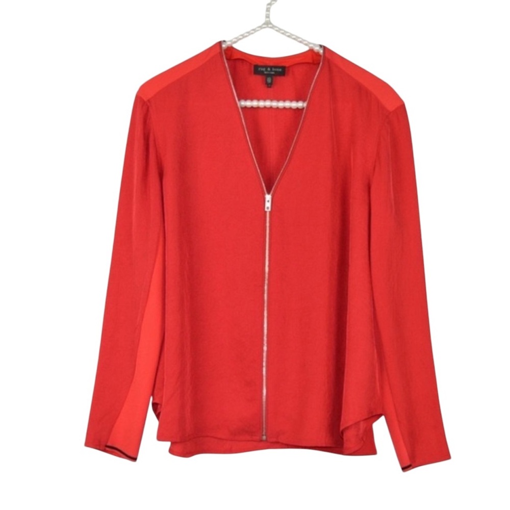 RAG & BONE | Vanessa V-Neck Zip-Front Long-Sleeve Top Size XS Orange